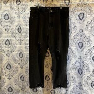 Pretty Little Thing Black Distressed Slim‎ Mom Jeans Size 12